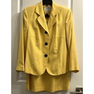 Kasper II Womens Yellow Skirt Suit Set Blazer Pencil Skirt Size 14 Vintage